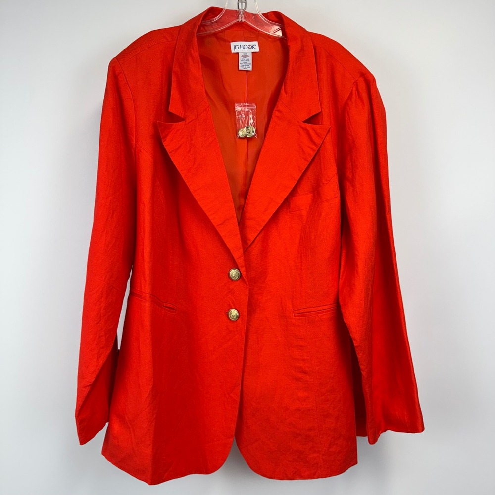 JG Hook Orange‎ Linen Blend Blazer 30W Gold Crest Buttons Nautical Preppy NWOT